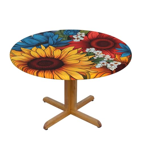 Tischdecke mit gelbem Sonnenblumenmotiv und elastischem Rand, Dehnbare Tischdecke mit Frühlings-Gänseblümchenmotiv für 45-50 Zoll große Tische, wasserdichter Schutz für Essensp Tischdecke mit gelbem Sonnenblumenmotiv und elastischem Rand, Dehnbare Tischdecke mit Frühlings-Gänseblümchenmotiv für 45-50 Zoll große Tische, wasserdichter Schutz für Essensp von Anceky