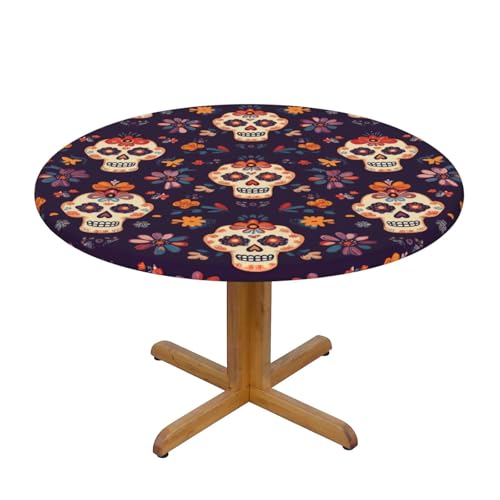 Tischdecke mit mexikanischem Totenkopf und elastischem Rand, Dehnbare Tischdecke mit Skelett-Blumenmuster für 45-50 Zoll große Tische, wasserdichter Schutz für Essenspartys im Tischdecke mit mexikanischem Totenkopf und elastischem Rand, Dehnbare Tischdecke mit Skelett-Blumenmuster für 45-50 Zoll große Tische, wasserdichter Schutz für Essenspartys im von Anceky