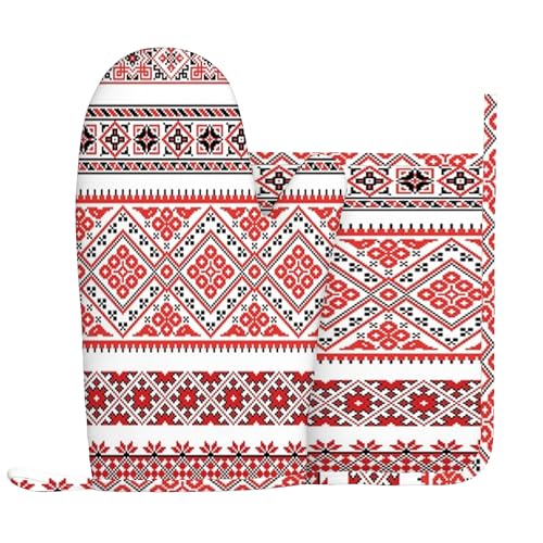 Weizen und Getreide, Ofenhandschuhe und Topflappen-Sets, Traditionelles Brot, Weizen und Getreide, Hitzebeständiges Silikon-Küchenhandschuh-Set zum Grillen, Gelb, Linke Hand von Anceky