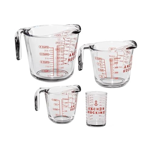 Anchor Hocking Glas-Messbecher, 4-teiliges Set – 142 ml, 1 Tasse, 2 Tassen, 4 Tassen von Anchor Hocking