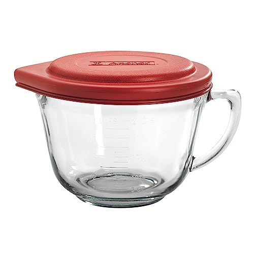 Anchor Hocking Teigschüssel, 2 Quart Glas-Rührschüssel mit rotem Deckel von Anchor Hocking