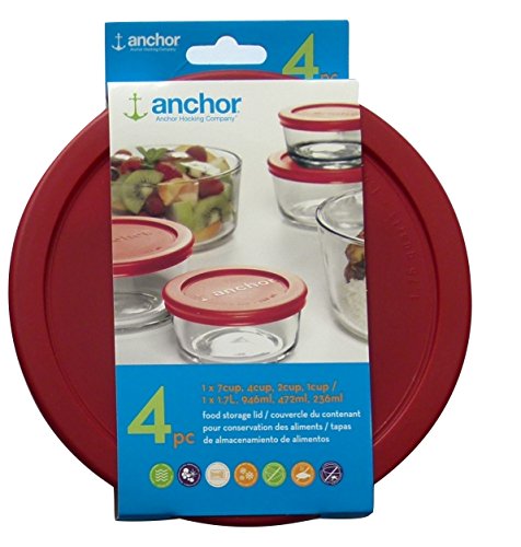 Anchor Hocking: 14 rotfarbene Deckel für 7, 4, 2 und 1 Tassen, Kunststoff, Modisch, Dishwasher & Microwave safe von Anchor Hocking