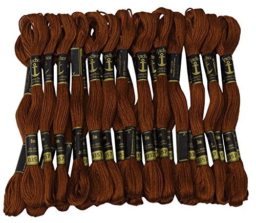 Anchor 25 x Stranded Baumwollkreuz-Heftung Hand Stickgarn Floss Skeins-Brown von Anchor