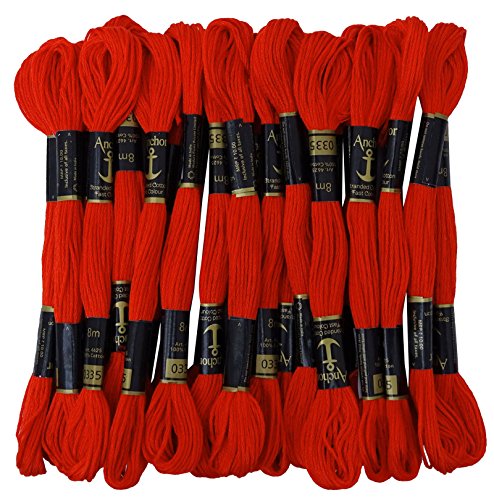 Anchor 25 x Stranded Baumwollkreuz-Heftung Hand Stickgarn Floss Skeins-Rot von Anchor