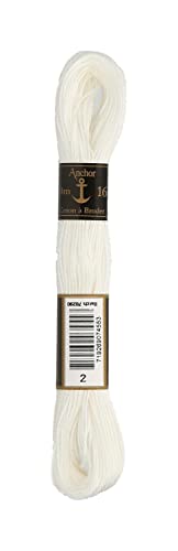 Anchor 4386016-00002 Stickgarne, 100% Baumwolle, weiß, 4-fädig, Stärke 16, 30m von Anchor