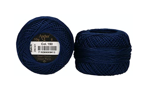 Anchor 4591008-00150 Stickgarne, 100% Baumwolle, nachtblau, Stärke 8, 82m, 16 Gramm von Anchor