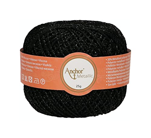 Anchor 4716000-00342 Häkelgarne, 80% Viskose, 20% MetallisedPolyester, black, 100m, 34 Gramm von Anchor