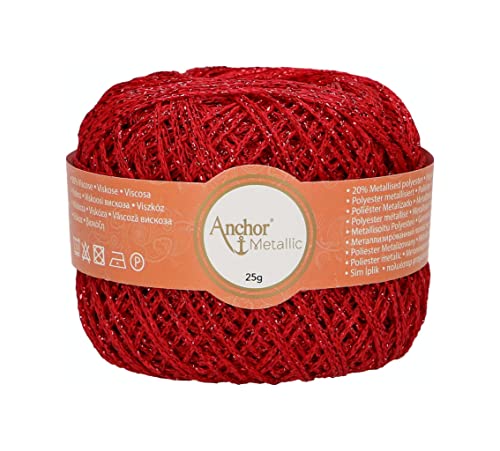 Anchor 4716000-00318 Häkelgarne, 80% Viskose, 20% MetallisedPolyester, red, 100m, 34 Gramm von Anchor