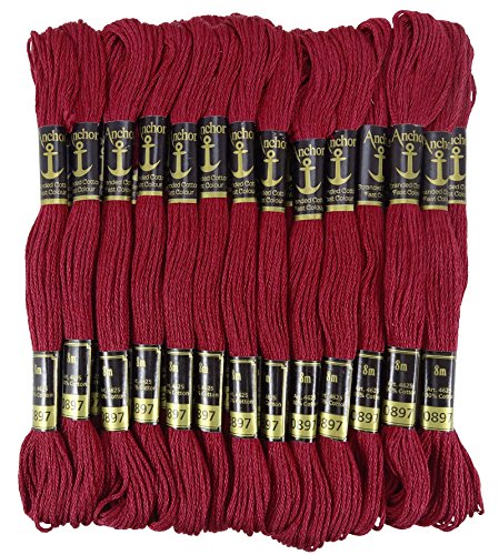 Anchor Hand Cross Stitch Stranded Baumwolle Stickgarn Floss Packung mit 25 Skeins-Maroon von Anchor