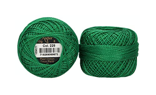 Anchor 4591008-00228 Stickgarne, 100% Baumwolle, grün, Stärke 8, 82m, 16 Gramm von Anchor