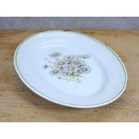 Antike Kuchenplatte, Servierplatte, Teller, Oval - Porzellan Mit Margeritten-Motiv 40Er Jahre von AnciennesValeurs