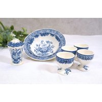 Mason's Ascot England - 4 Eierbecher + 1 Schälchen Ironstone Blau von AnciennesValeurs