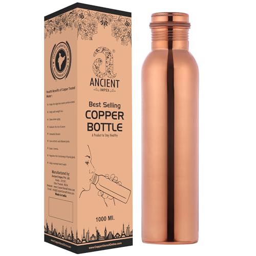 Ancient Impex Wasserflasche aus reinem Kupfer, nahtlos, auslaufsicher, ayurvedische Wasserflasche, 1000 ml von ANCIENTIMPEX