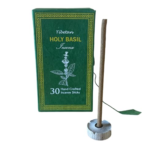 Sughandit Dhoop Himalaya Räucherset - Geschenkset Tibetischer Räucherstäbchen - 100% natürlich - 30 Riegel in Box mit einem Weihrauchhalter (Basilikum Holi) von Ancient Wisdom