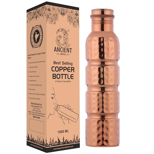 AncientImpex Wasserflasche aus gehämmertem reinem Kupfer, nahtlos, auslaufsicher, 1000 ml Fassungsvermögen von ANCIENTIMPEX