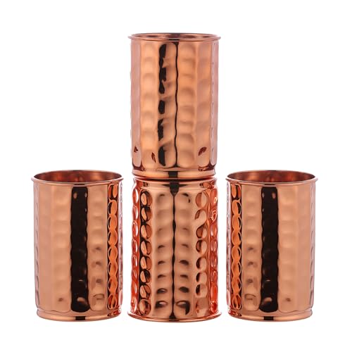 Tumbler-Set, reines Kupfer (99,74 %), gehämmert, für Reisende, Kupferbecher zum Servieren von Wasser, für Ayurveda-Gesundheitsvorteile (11,8 US Fluid Ounce) von AncientImpex