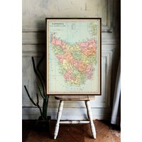 Große Landkarte Von Tasmanien - Vintage Druck Auf Leinwand Oder Papier von AncientShades