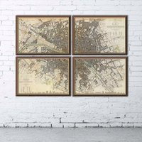 Landkarte Paris in 4 Tafeln - Teilansicht Der Stadt Hochwertige Reproduktion von AncientShades