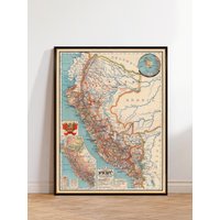 Peru Karte - Alte Landkarte Von Peru, Großer Wandkartendruck Auf Papier Oder Leinwand von AncientShades