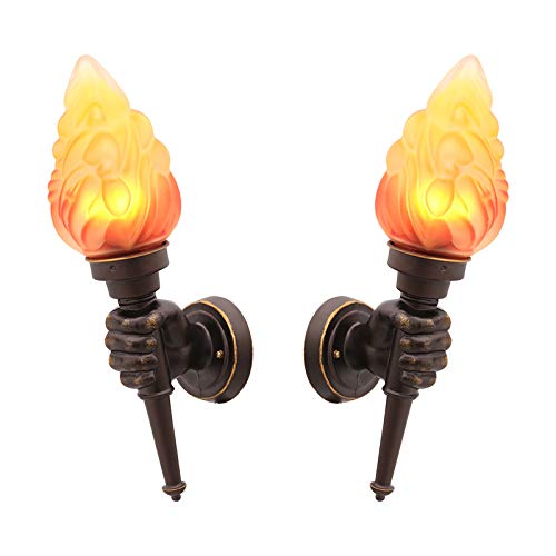 VOMI 2 Stücke Wandlampe Rustikal Außenwandleuchte LED Fackel Wandleuchte außen Flammen Lampe E27 Flammen-Effekt-Glas-Lampenschirm Kreatives Flammenlampe für Haus Garten Flur Bar Party Hochzeit Deko von VOMI