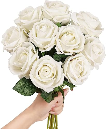 Ancokig 12 Stücke Künstliche Rosen Silk Blumen Gefälschte Flowers Braut Hochzeit Bouquet Für Hausgarten Geburtstag Party Home Wedding Dekor (Weiß) von Ancokig