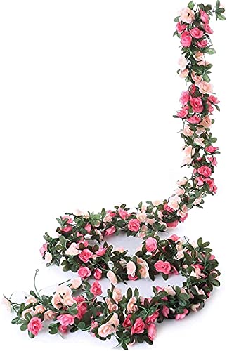 Ancokig Blumengirlande Gefälschte Rose Vine 4pcs Künstliche Blumen Hängende Rose Efeu Hängende Körbe Hochzeit Bogen Garten Hintergrund Dekor (Rosa) von Ancokig