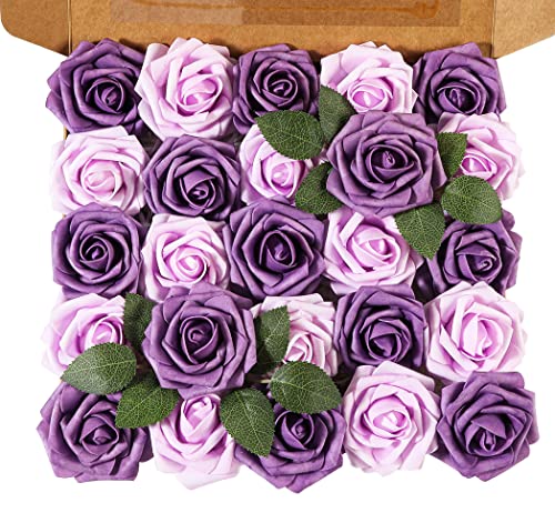 Ancokig Künstliche 25 Stück Rosen Blumen Schaumrosen Foamrosen Kunstblumen Rosenköpfe Gefälschte Kunstrose Rose für Hochzeit Blumensträuße Braut Zuhause Dekoration (Doppelt violett,25 Stück) von Ancokig