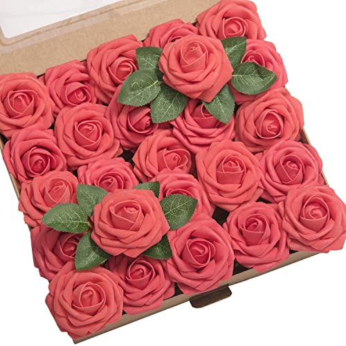 Ancokig Künstliche 25 Stück Rosen Blumen Schaumrosen Foamrosen Kunstblumen Rosenköpfe Gefälschte Kunstrose Rose für Hochzeit Blumensträuße Braut Zuhause Dekoration (Rot,25 Stück) von Ancokig