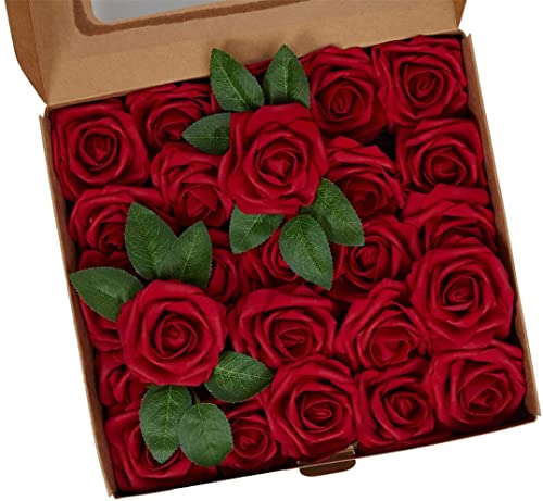 Ancokig Künstliche 25 Stück Rosen Blumen Schaumrosen Foamrosen Kunstblumen Rosenköpfe Gefälschte Kunstrose Rose für Hochzeit Blumensträuße Braut Zuhause Dekoration (Weinrot,25 Stück) von Ancokig