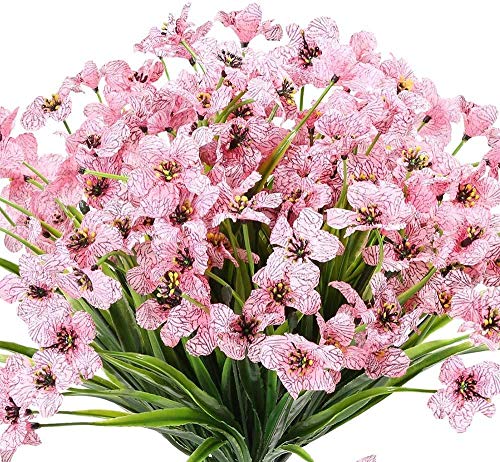 Ancokig Künstliche Blumen,6 Stück Kunstblumen Grün UV-beständige Pflanzen Sträucher Unechte Blumen Innen Draussen für Zuhause Garten Braut Hochzeit Party Dekor (Pink) von Ancokig