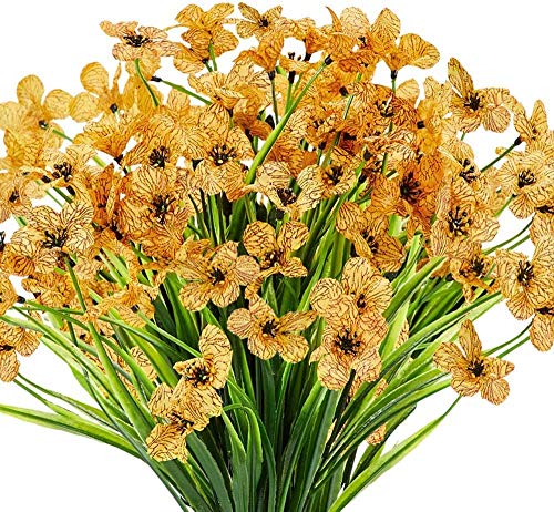 Ancokig Künstliche Blumen,6 Stück Kunstblumen Grün UV-beständige Pflanzen Sträucher Unechte Blumen Innen Draussen für Zuhause Garten Braut Hochzeit Party Dekor (Yellow) von Ancokig