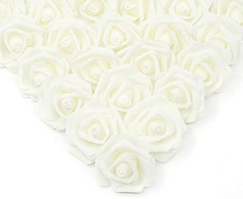 Ancokig Schaumrosen Künstliche Blumen Rosenköpfe Rosenblüten Foamrosen Brautstrauß DIY Party Hause Hochzeit Deko (50 Stück, Elfenbein) von Ancokig