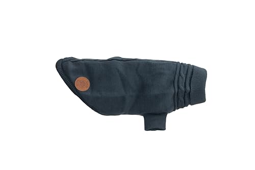 Ancol Klassischer Hundepullover mit Zopfmuster in Blau – gemütlicher Woll-Haustierpullover mit Geschirrloch, Beingurten und gerolltem Halsausschnitt – Größe XS von Ancol