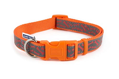 Ancol Patterned Collection Reflektierendes Knochen-Hundehalsband – Orange – verstellbares Nylon-Welpenhalsband mit Schnappverschluss – passend für Halsumfang von 30–50 cm Ancol Patterned Collection Reflektierendes Knochen-Hundehalsband – Orange – verstellbares Nylon-Welpenhalsband mit Schnappverschluss – passend für Halsumfang von 30–50 cm von Ancol