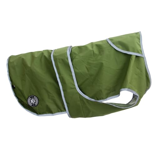 Ancol Stormguard Softshell-Hundemantel in Khaki – wasserdichte Haustier-Regenjacke mit Loch für Geschirr – reflektierende Kanten – Welpenbekleidung – Größe S/M von Ancol