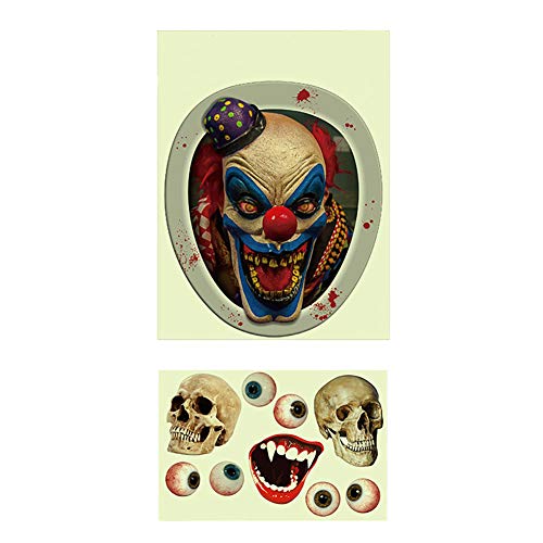 Ancoree Horror des Clowns Halloween Thema Toilette Sitz Aufkleber,3D Leuchtende Wirkung Beängstigend Toilette Abziehbilder, Schreckliche Geist Elemente Wandaufkleber für Home Decoration (Luminous 2) von Ancoree