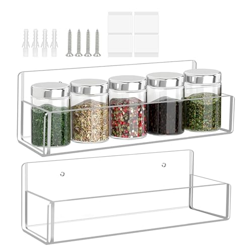Ancsttu Befestigbares Gewürzregal - Gewürzregal Aufbewahrung Organisation,2 Stück Regale Klar Acryl Organizer Für Küchenschrank Tür Gewürzstation Speisezubereitung Vorratslager von Ancsttu