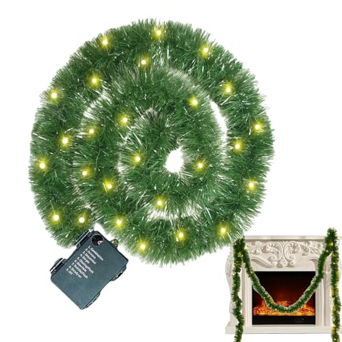 Ancsttu Beleuchtete Girlande,Künstliche Weihnachtsgirlande Mit LED-Lichtern 500 cm - Kunstliche Nadelbaum Girlande Innen Außen Haus Party Kamin Yard Treppen Garten - Für Wohnzimmer Fenster Vorgarten von Ancsttu