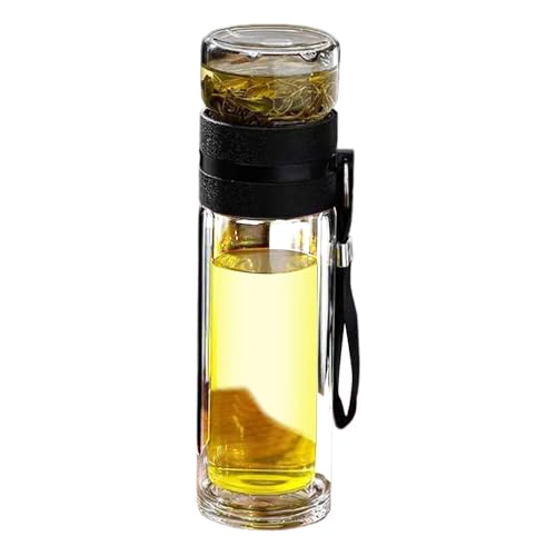 Ancsttu Glas Tee Ei Flasche, Tee Ei Flasche Mit Edelstahlfilter Glas Teeflasche Trinkflasche Glas Wasserflasche Reisebecher Doppelwandige Thermosflasche Für Losen Tee, Blumentee, 450ml von Ancsttu