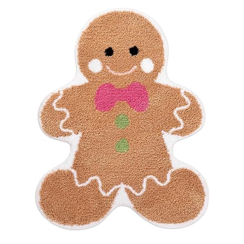 Ancsttu Lebkuchen Badematte Weihnachtsteppich Süßer Lebkuchen Weihnachts Badteppich Badezimmerteppich Badvorleger rutschfest Waschbar Duschvorleger Teppich Fußmatte Für Badezimmer, 3 Größe von Ancsttu