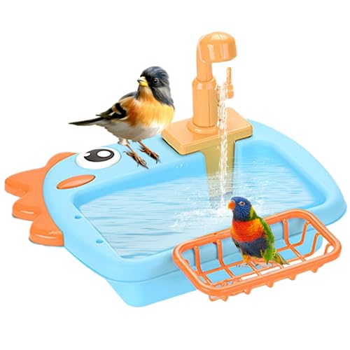Ancsttu Papageienbad,Vogelbad Mit Wasserhahn - Automatische Haustier Badewanne Mit Wasserhahn Und Futternapf Für Balkon Garten Terrasse Hof Park Innenbereich von Ancsttu