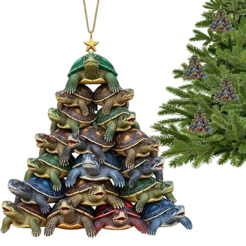 Ancsttu Schildkröten Weihnachtsbaum Deko - Aufhängbarer Christbaumschmuck,Dekorative 2D Acryl Meeresschildkröte Form Für Wand Fenster Mantel Girlande Home Decorators Veranstaltungsplaner von Ancsttu