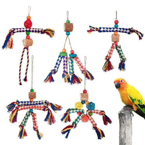 Ancsttu Vogelspielzeug Für Papageien,Buntes Vogel Kauspielzeug Seil Für Papageien - Klettertau Mit Sitzstange Und Knabberseil Für Nymphensittiche Und Wellensittiche Ancsttu Vogelspielzeug Für Papageien,Buntes Vogel Kauspielzeug Seil Für Papageien - Klettertau Mit Sitzstange Und Knabberseil Für Nymphensittiche Und Wellensittiche von Ancsttu