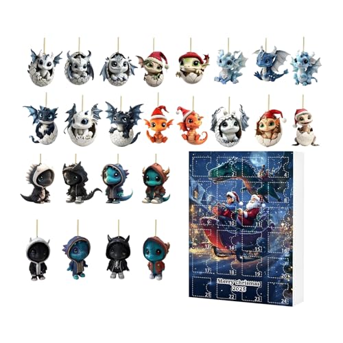 Ancsttu Weihnachtsdrache Countdown, Acryl Flachdrache Countdown Kalender, 24 Tage Acryl Figuren Schmuck für Urlaub Wand Baum Klassenzimmer Mädchen Frauen Teenager Männer Büros Familie von Ancsttu