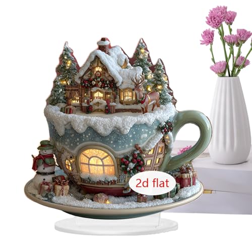 Ancsttu Weihnachtstisch Schilder | Farbige 2D Weihnachts-Tischdekoration - Acryl Ornament mit Schloss-Muster und Ständer für Restaurant Nachttisch Bücherregal von Ancsttu