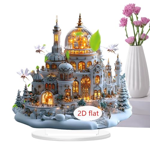 Ancsttu Weihnachtstischdeko Schild - Farbige 2D Weihnachts-Tischdekoration - Acryl Ornament mit Schloss-Muster und Ständer für Restaurant Nachttisch Bücherregal von Ancsttu