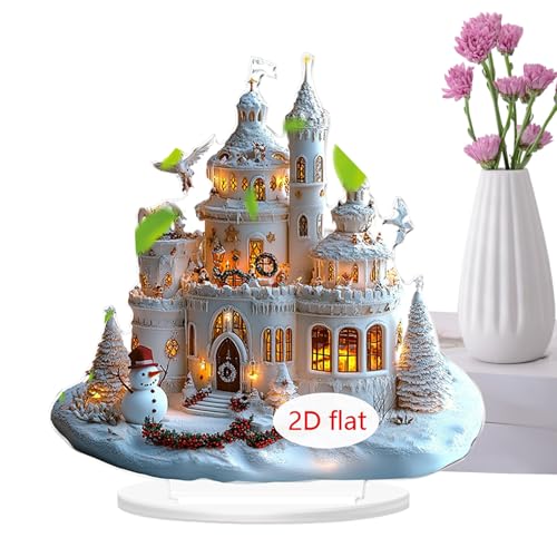 Ancsttu Weihnachtstischdekoration - Farbige 2D Tischdekoration Für Weihnachten,Acryl Ornament mit Schloss-Muster und Ständer für Restaurant Nachttisch Bücherregal von Ancsttu