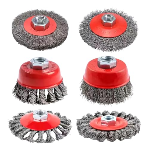 Ancsttu Winkelschleifer Drahtrad,6-tlg Radbürstenset zum Schleifen,M14 Winkelschleifer Polierzubehör für Metallbearbeitung Rostentfernung Schweißnahtreinigung - Industriewartung Kfz-Reparatur von Ancsttu