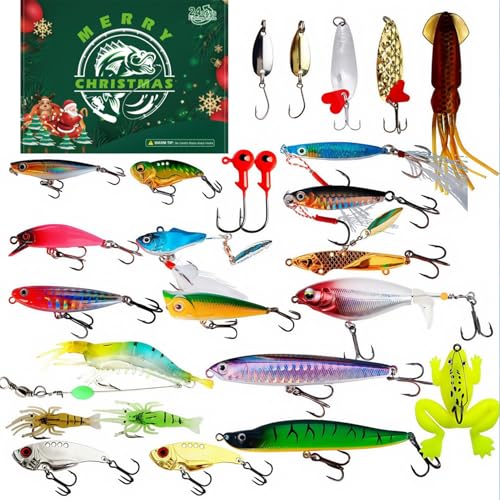Angel Adventskalender 2025, 24 Tage Angel Männer Weihnachtskalender Mit 24 Stücke Angelköder Set Weihnachts Countdown Kalender Für Süßwasser Salzwasser See Fluss Angel Adventskalender 2025, 24 Tage Angel Männer Weihnachtskalender Mit 24 Stücke Angelköder Set Weihnachts Countdown Kalender Für Süßwasser Salzwasser See Fluss von Ancsttu