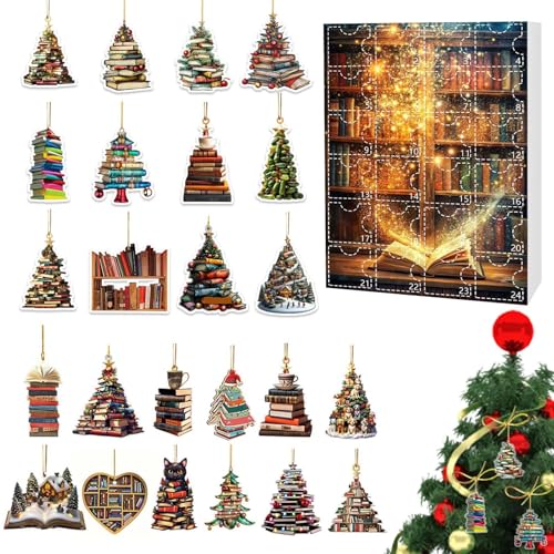 Buch Christbaumschmuck Adventskalender 2024, 24 Tage Buch Ornamente Adventskalender Mit 2D-Acryl Gestapelte Ornamente Weihnachts Adventskalender Für Weihnachtsdekoration von Ancsttu